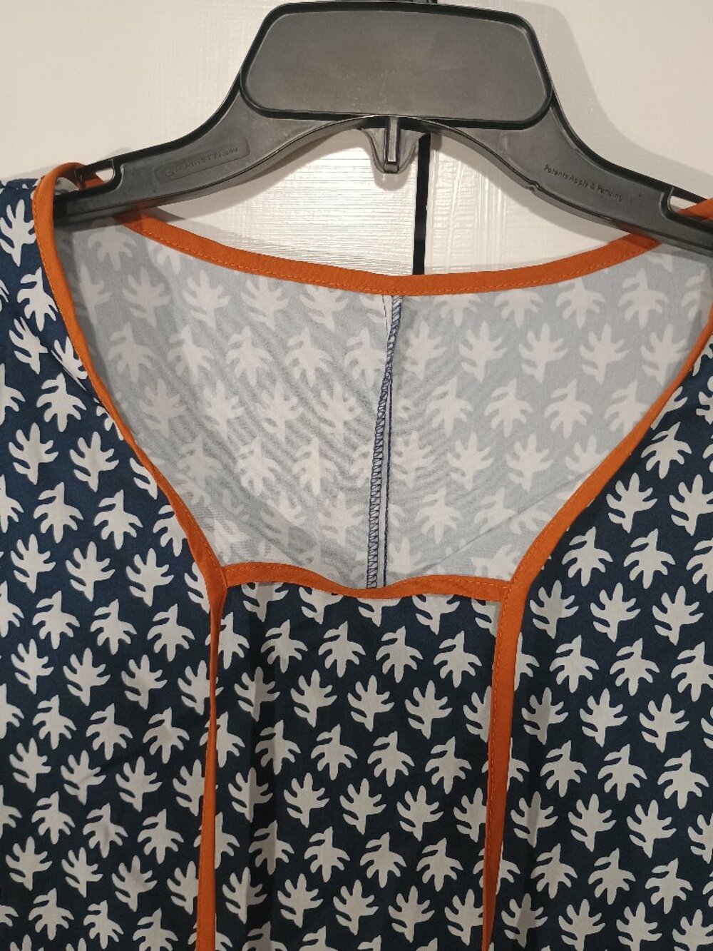 SHEIN Curve 4XL Navy White Print Blouse Orange Trim Short Sleeve Plus Size Boho - Picture 6 of 9